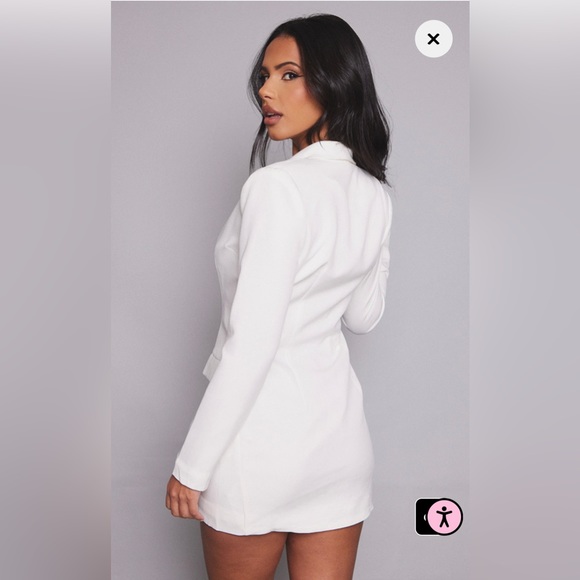 Pretty Little Thing White Gold Button Blazer Dress - Picture 5 of 6